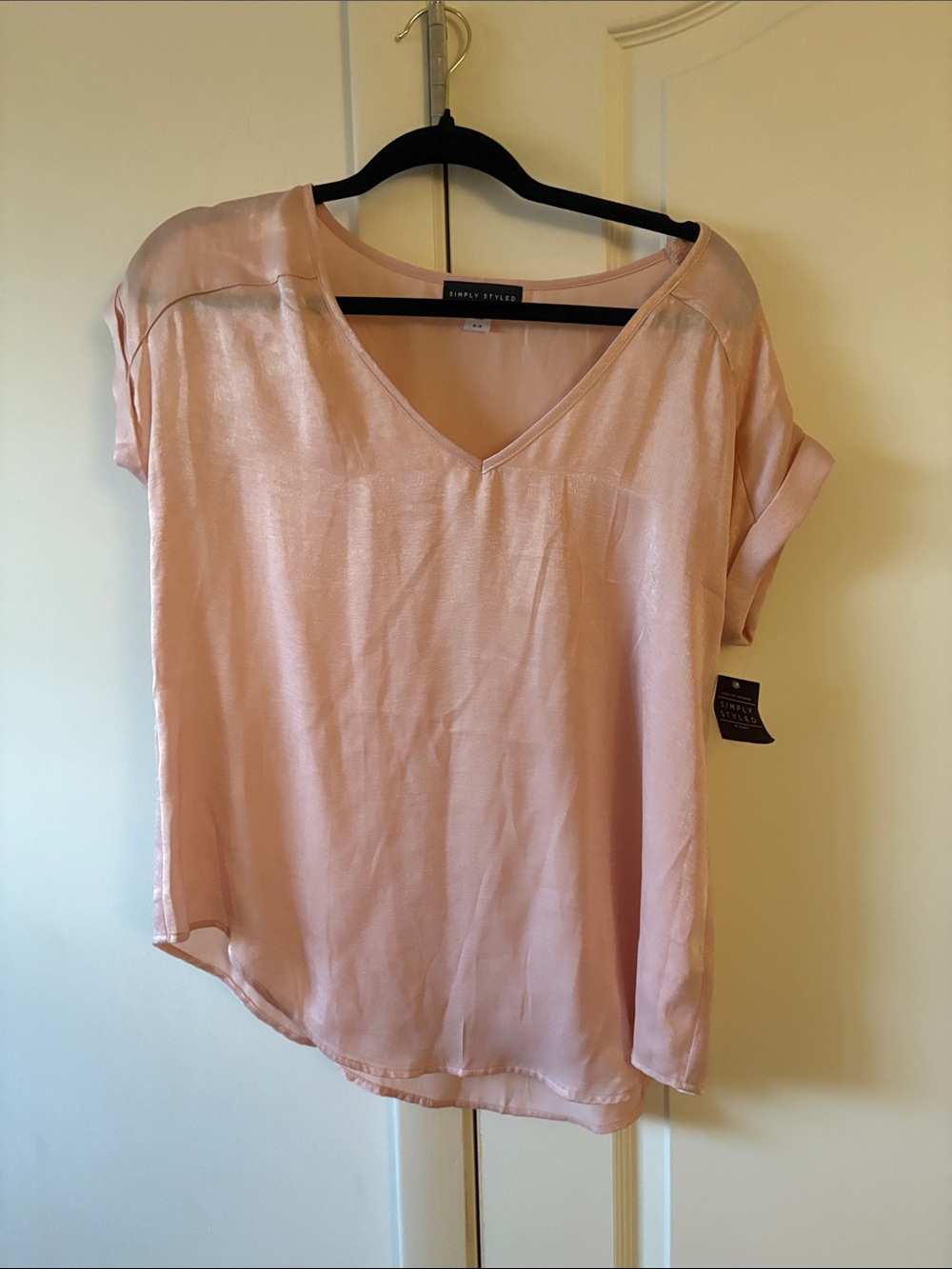 Simply Styled Peach Satin V-Neck Blouse